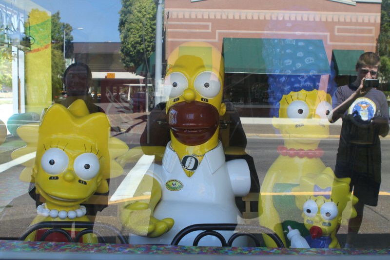 The Simpsons in the yogurt shop look kind of creepy if you aren't prepared to see them staring out of the window.