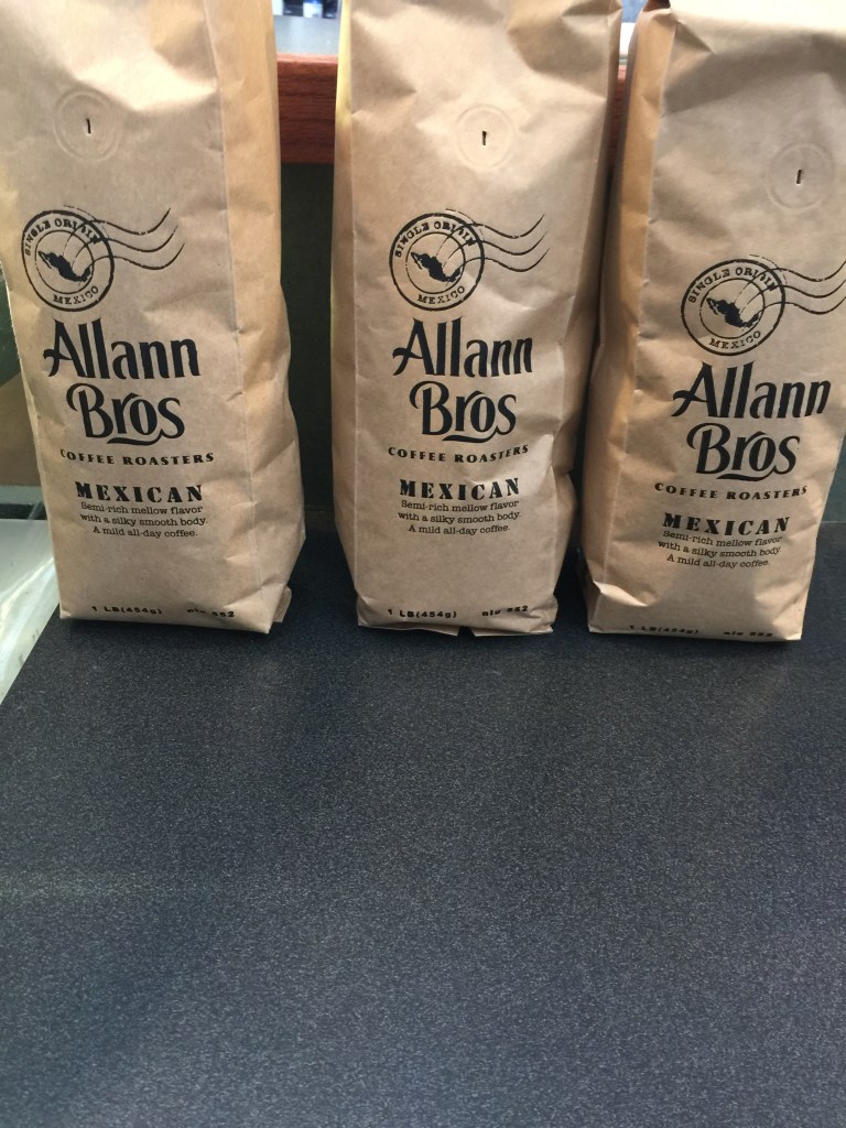 There are plenty of bags of coffee beans for purchase, in case you want to brew some for later at home....